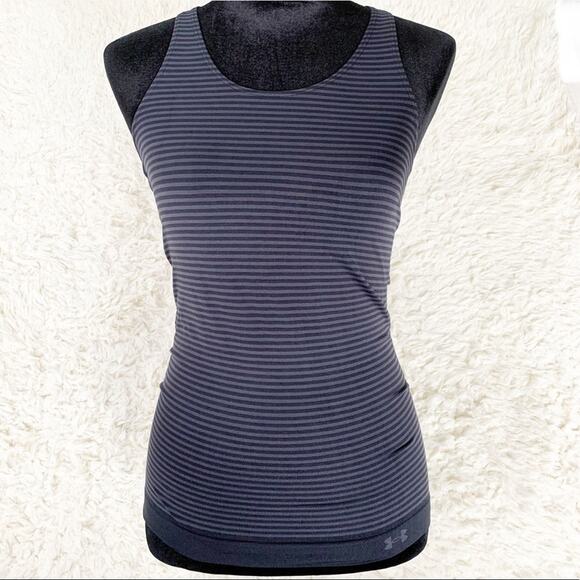 UNDER ARMOUR Gray Striped Racerback Stretch Tank Top XS - Picture 1 of 8